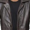 Men's Distressed Dark Brown Leather Car Coat - Image 3