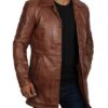 Men's Santiago Distressed Leather Car Coat Tan - Image 3