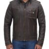 Men's Distressed Brown Cafe Racer Leather Jacket - Image 2