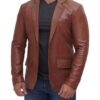 Brandon Tan Men's Leather Blazer Jacket - Image 3