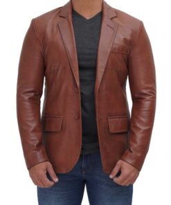 Brandon Tan Men's Leather Blazer Jacket