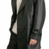 Men's Double Breasted Black Leather Trench Coat - Image 3