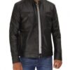 Dodge Men's Black Cafe Racer Lambskin Leather Jacket - Image 3