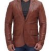 Brandon Tan Men's Leather Blazer Jacket - Image 2