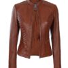 cognac wax leather jacket for women