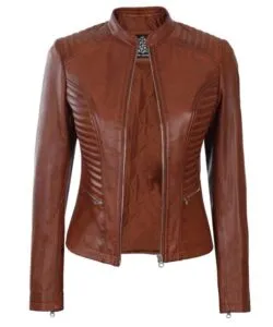 Rachel Cognac Wax Cafe Racer Leather Jacket