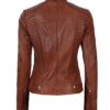 Rachel Cognac Wax Cafe Racer Leather Jacket - Image 4