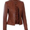Rachel Cognac Wax Cafe Racer Leather Jacket - Image 3
