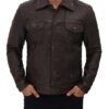 Dark Brown Men's Leather Trucker Jacket - Image 2