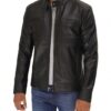 Dodge Men's Black Cafe Racer Lambskin Leather Jacket - Image 2