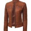 Women's Cafe Racer Brown Leather Jacket - Image 3