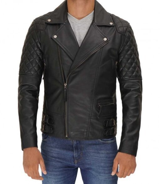 Men's Asymmetrical Biker Black Quilted Leather Jacket