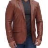 Brandon Tan Men's Leather Blazer Jacket - Image 4