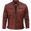 Johnson Cognac Wax Quilted Cafe Racer Leather Jacket - Image 2
