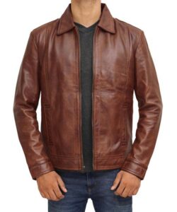 Men's Casual Stylish Brown Fitted Vintage Leather Jacket