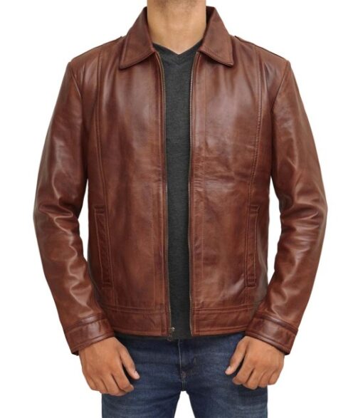 Men's Casual Stylish Brown Fitted Vintage Leather Jacket