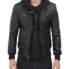 Edinburgh Black Hooded Leather Jacket - Image 2