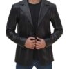 Surrey Men's Black Leather Blazer Coat - Image 4