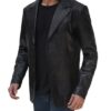 Surrey Men's Black Leather Blazer Coat - Image 3