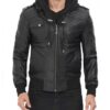 Edinburgh Black Hooded Leather Jacket - Image 3