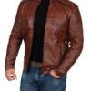 Austin Cafe Racer Cognac Brown Leather Jacket - Image 4