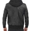 Edinburgh Black Hooded Leather Jacket - Image 4