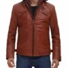 Johnson Quilted Tan Leather Jacket with Removable Hood - Image 2