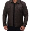 Dark Brown Men's Leather Trucker Jacket - Image 4