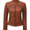 Women's Cafe Racer Brown Leather Jacket - Image 2