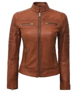 Alternative view of Women's Cafe Racer Brown Leather Jacket