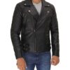 Men's Asymmetrical Black Biker Leather Jacket - Image 3