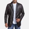Men's Wine Black Cowhide Leather Blazer - Image 2
