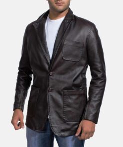 Men's Wine Black Cowhide Leather Blazer