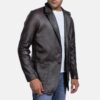 Men's Wine Black Cowhide Leather Blazer - Image 3