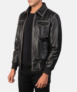 Men's Bryon Black Cowhide Bomber Leather Jacket