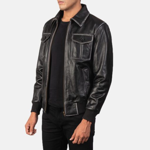 Men's Bryon Black Cowhide Bomber Leather Jacket