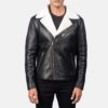 Men's White Shearling Black Leather Jacket - Image 2