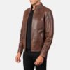 Men's Chester Brown Cowhide Biker Leather Jacket - Image 3