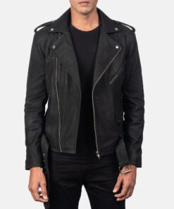 Men' Distressed Black Double Rider Leather Jacket