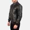 Men's Frank Cowhide Bomber Biker Leather Jacket Black - Image 3