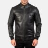 Men's Frank Cowhide Bomber Biker Leather Jacket Black - Image 2