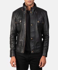 Men's Charles Cowhide Biker Leather Jacket Black