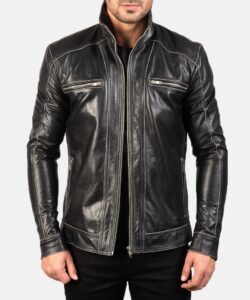 Men's Derek Cowhide Biker Leather Jacket Black