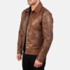Men's Justin Cowhide Biker Leather Jacket Brown - Image 3