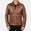 Men's Justin Cowhide Biker Leather Jacket Brown - Image 2