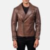 Men's Robert Cowhide Biker Leather Jacket Brown - Image 2