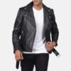 Men's Black Double Rider Leather Jacket - Image 3
