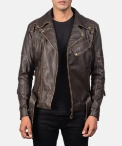 brown double rider jacket