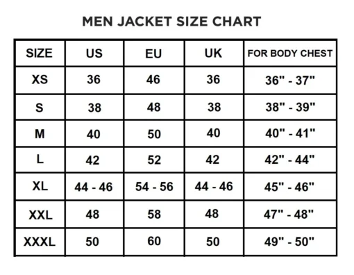 jacket sizes all