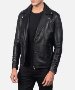 jet black leather double rider jacket